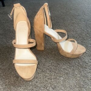 Society Beige Suede Ankle Strap Heels